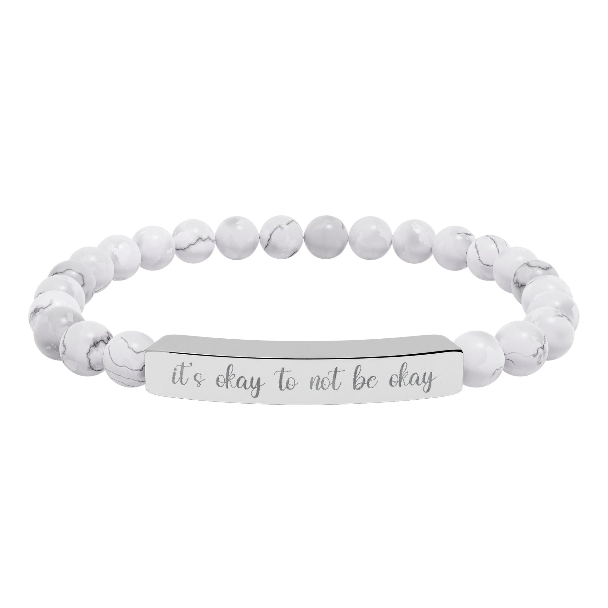 It’s Okay to Not Be Okay Natural Stone Engraved Bar Bracelet Printify