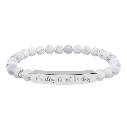 It’s Okay to Not Be Okay Natural Stone Engraved Bar Bracelet