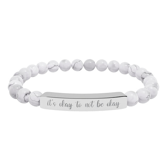 It’s Okay to Not Be Okay Natural Stone Engraved Bar Bracelet Printify