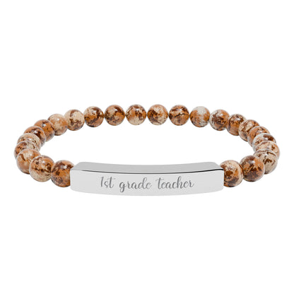 Custom Grade Level Teacher Natural Stone Bar Bracelet