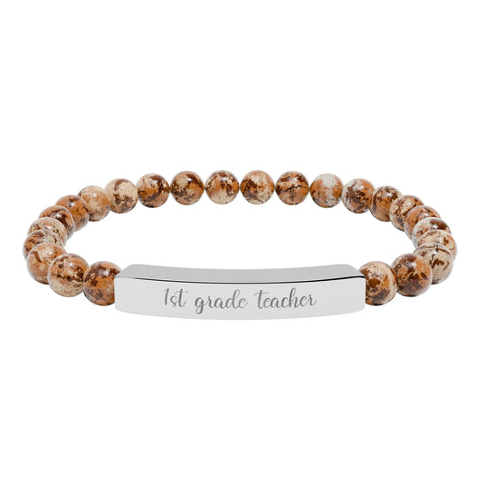 Custom Grade Level Teacher Natural Stone Bar Bracelet Printify