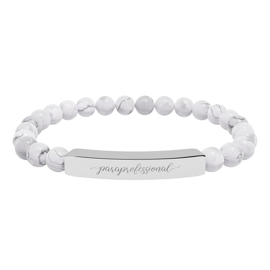 Paraprofessional Natural Stone Engraved Bar Bracelet