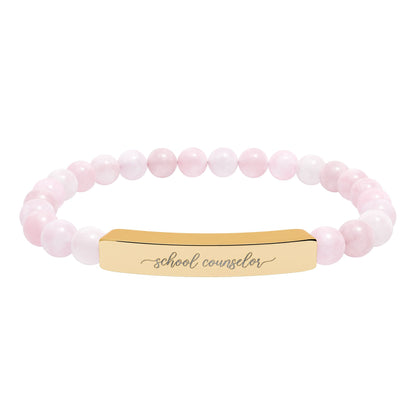 School Counselor Natural Stone Engraved Bar Bracelet