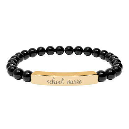 School Nurse Natural Stone Engraved Bar Bracelet