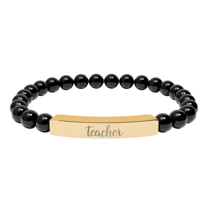 Teacher Natural Stone Engraved Bar Bracelet
