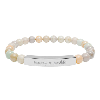 Recovery is Possible Natural Stone Engraved Bar Bracelet
