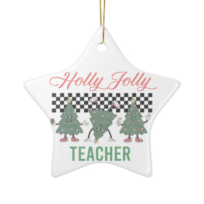 Holly Jolly Teacher Ornament Printify
