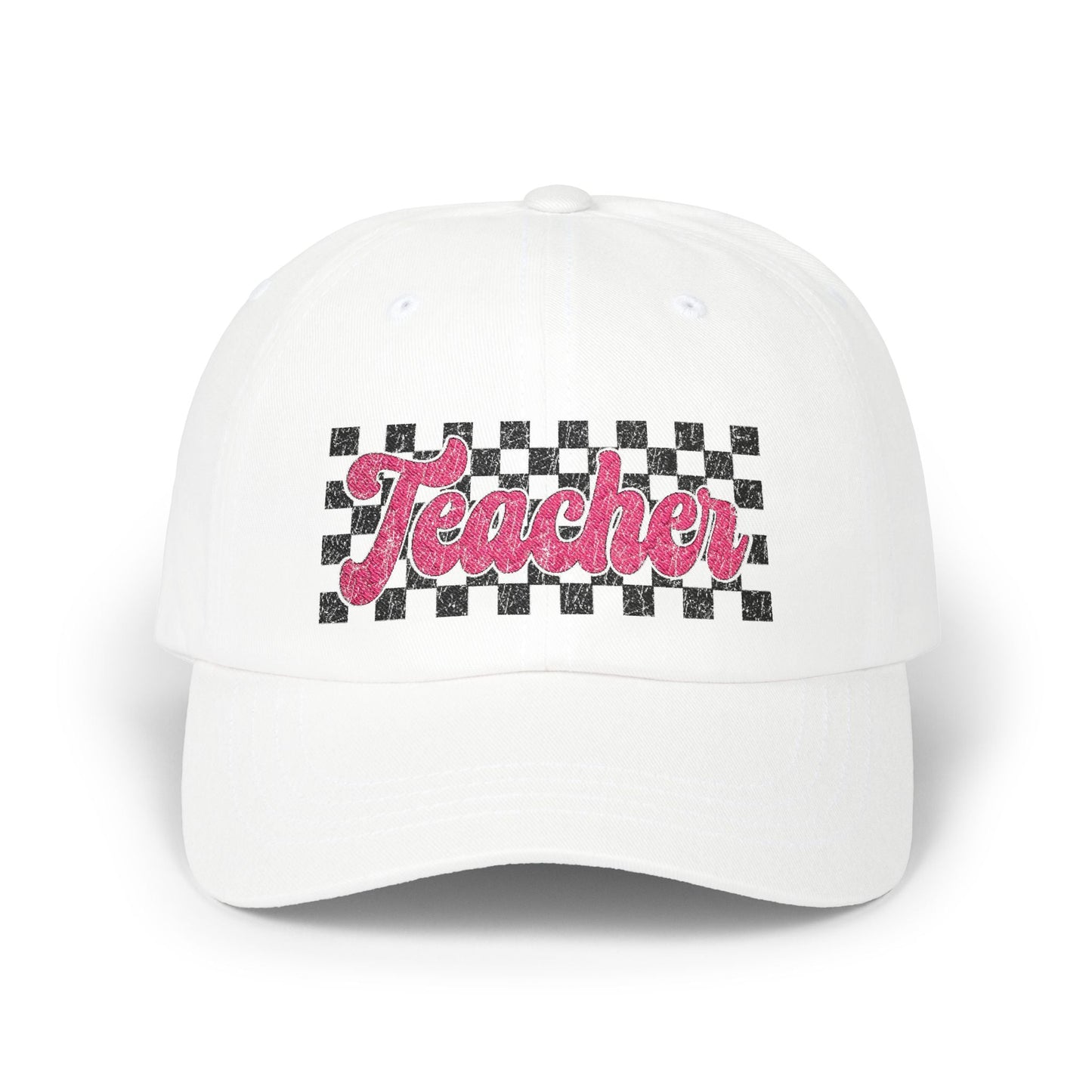 Retro Checkered Teacher Embroidered Hat Printify