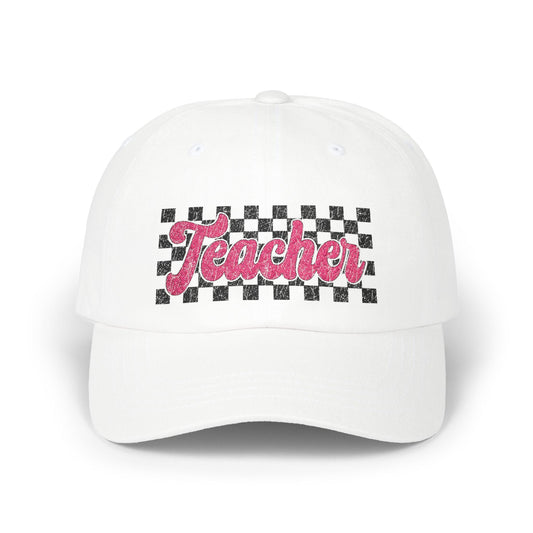 Retro Checkered Teacher Embroidered Hat Printify