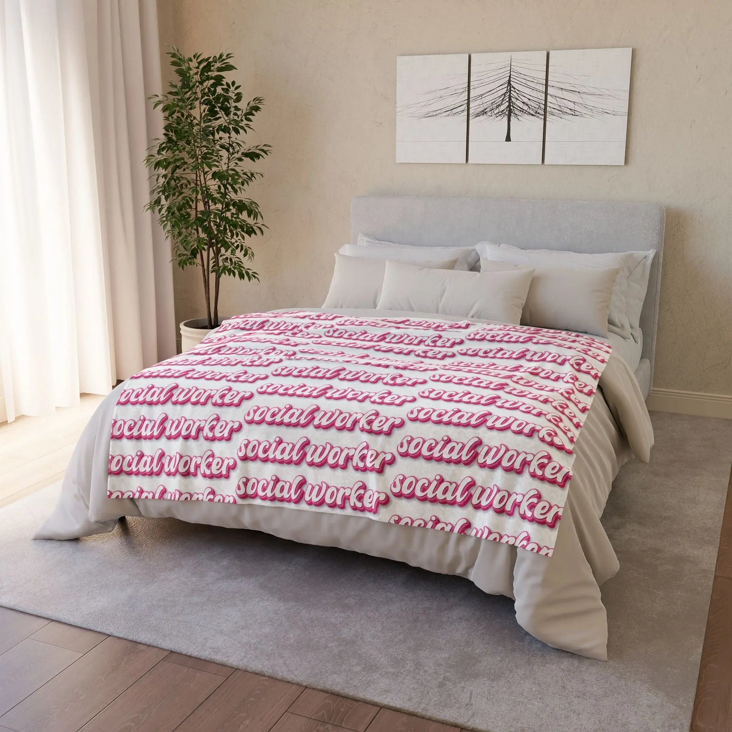 Pink Social Worker Soft Polyester Blanket Printify