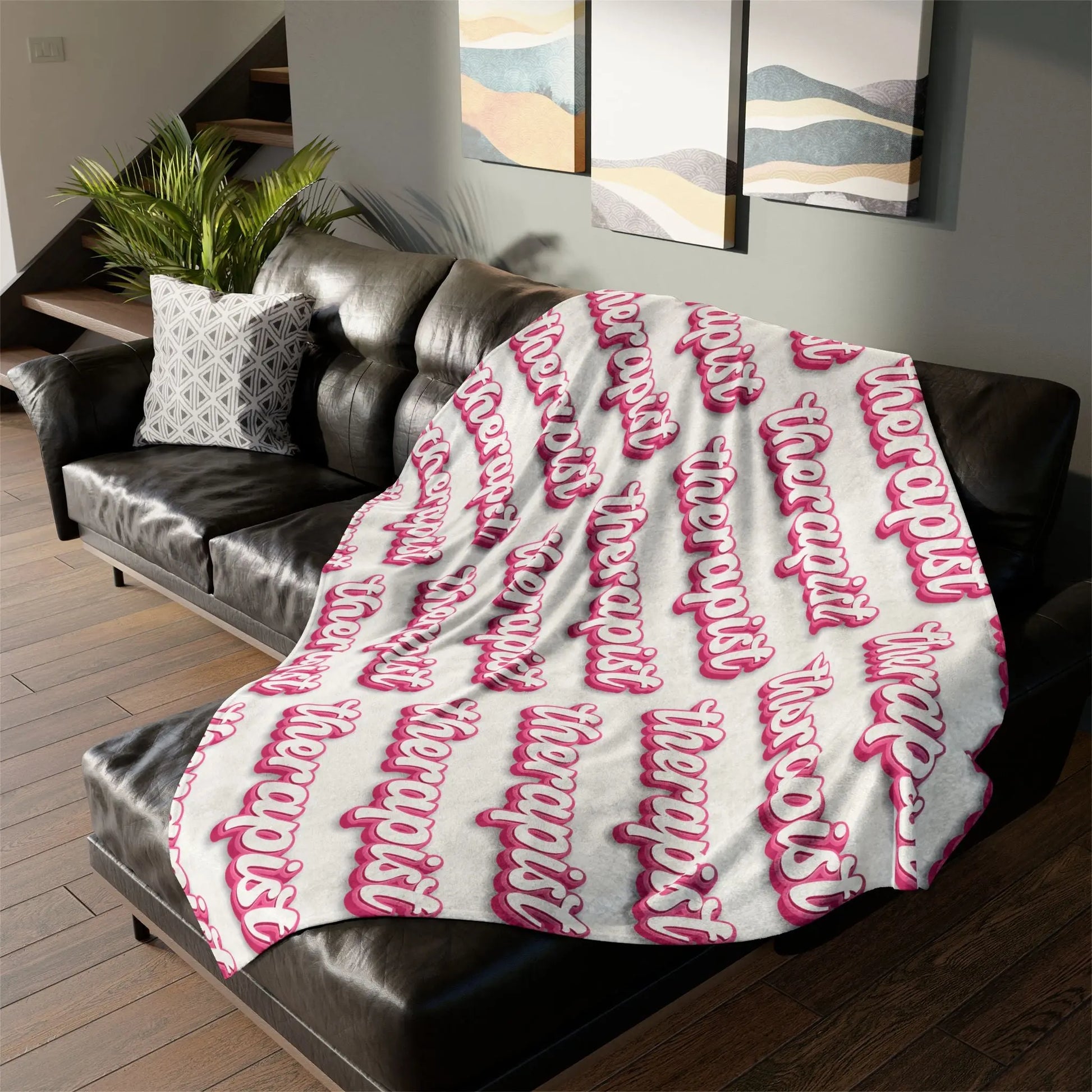 Pink Therapist Soft Polyester Blanket Printify