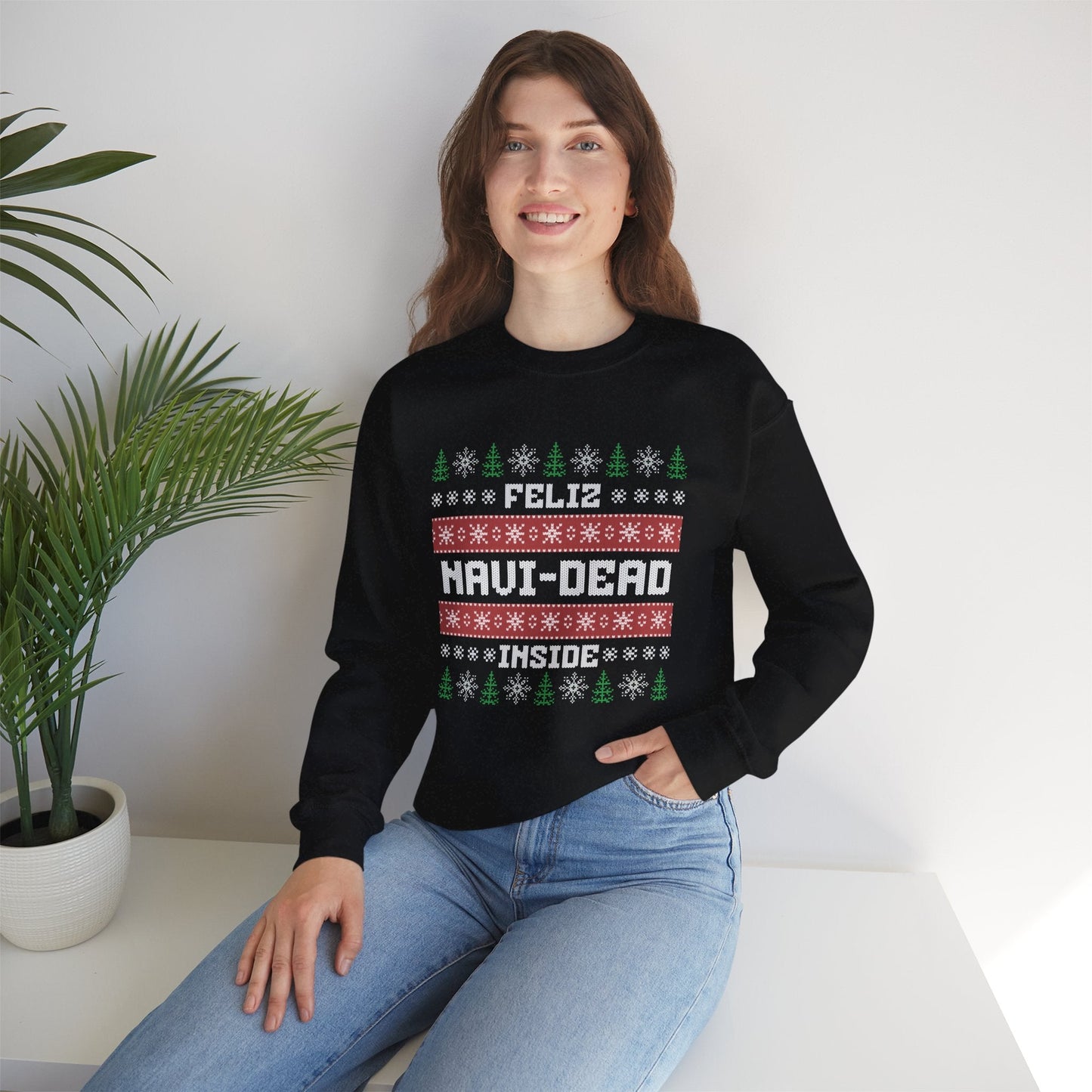 Feliz Navi-Dead Inside Ugly Christmas Crewneck Printify