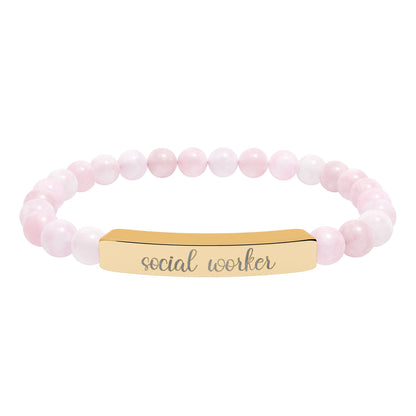 Social Worker Natural Stone Engraved Bar Bracelet