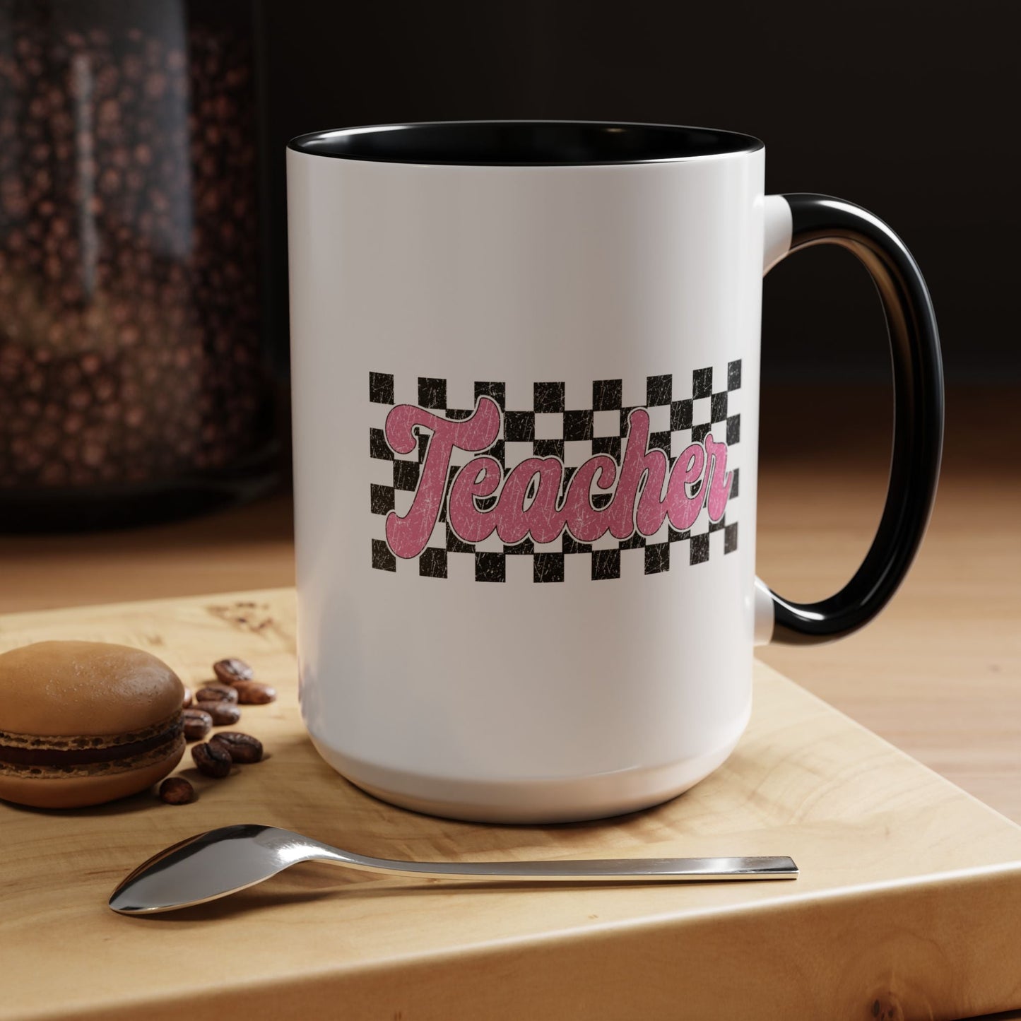 Retro Checkered Teacher Mug (11oz, 15oz) Printify