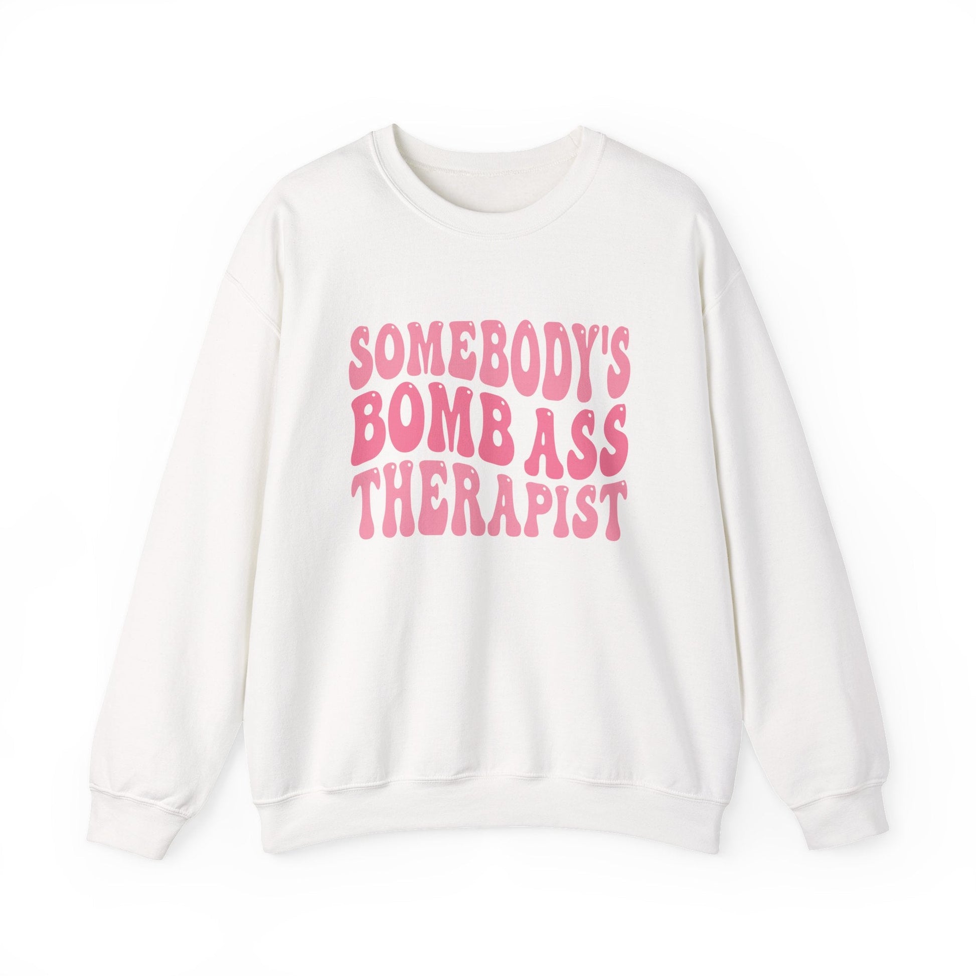 Somebody’s Bomb Ass Therapist (Pink) Crewneck Printify