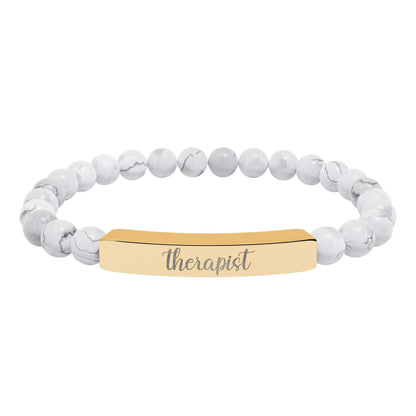 Therapist Natural Stone Engraved Bar Bracelet