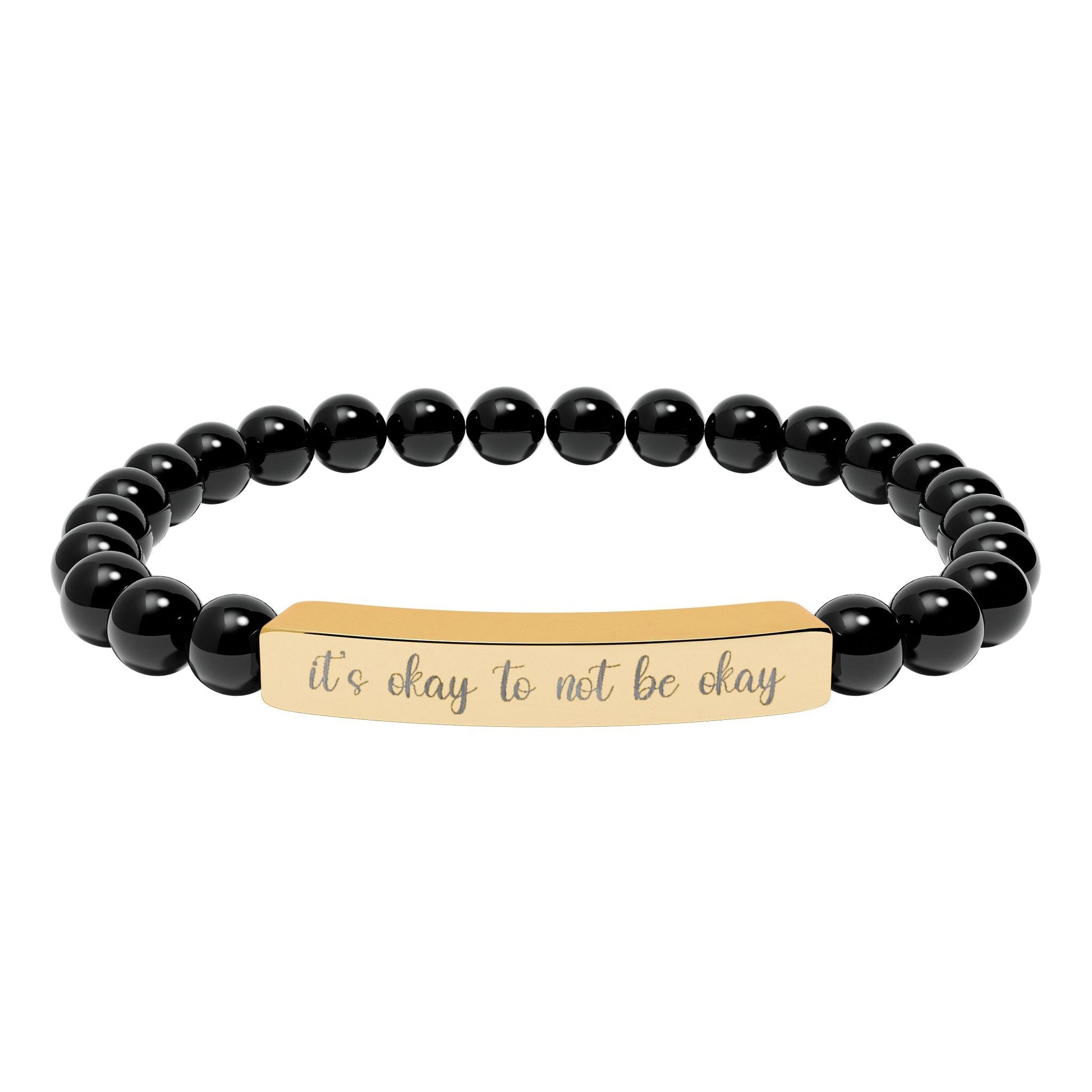It’s Okay to Not Be Okay Natural Stone Engraved Bar Bracelet Printify