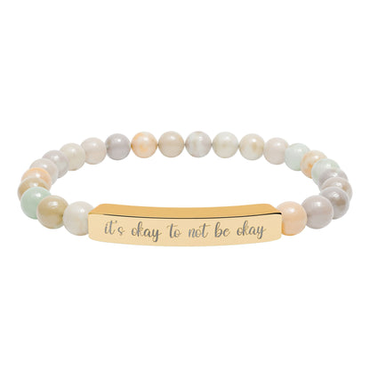 It’s Okay to Not Be Okay Natural Stone Engraved Bar Bracelet