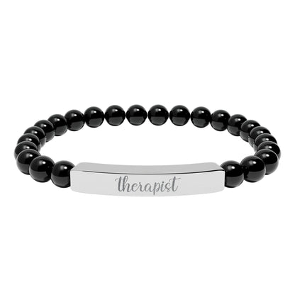 Therapist Natural Stone Engraved Bar Bracelet
