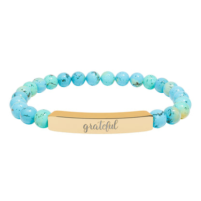 Grateful Natural Stone Engraved Bar Bracelet