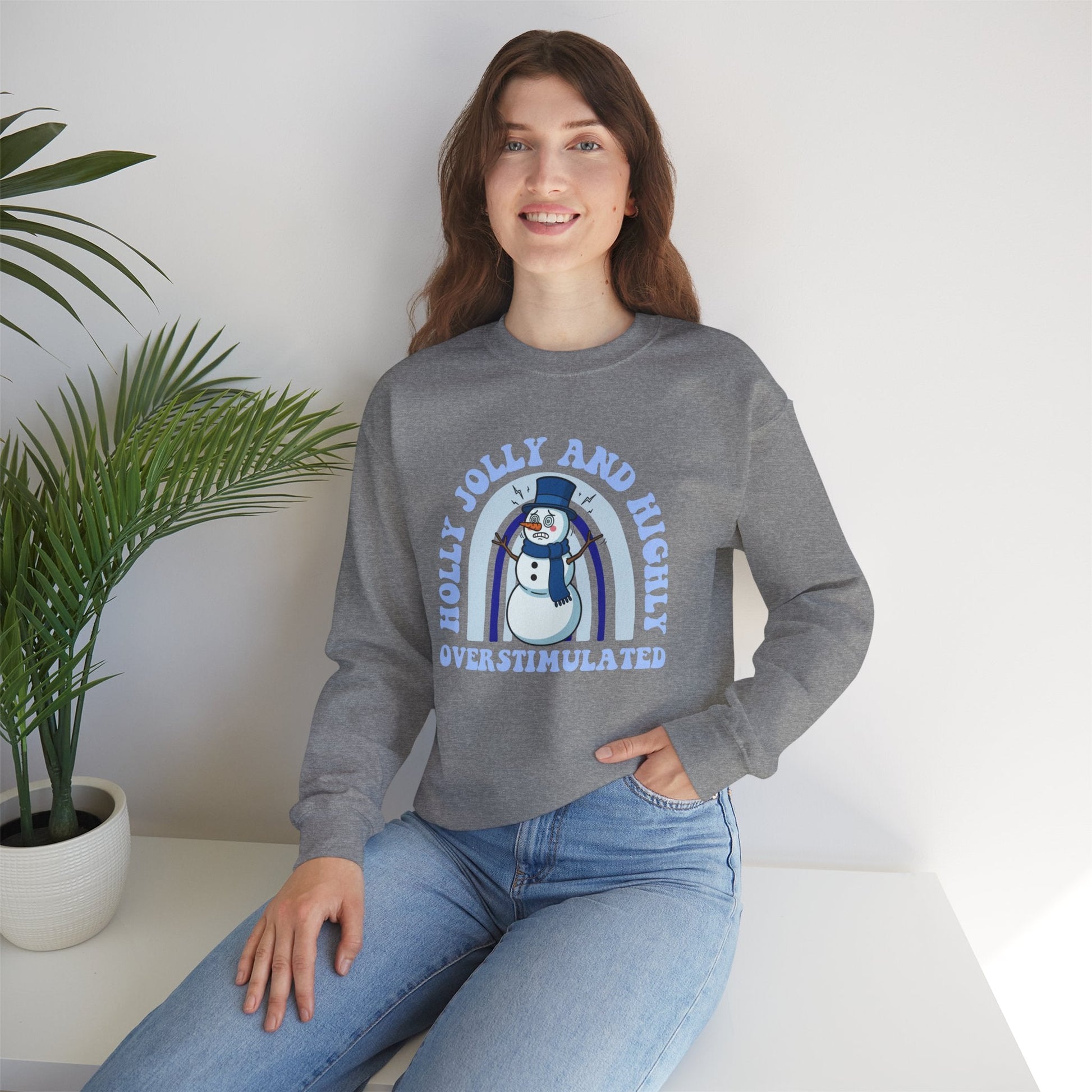 Holly Jolly and Highly Overstimulated Crewneck Printify