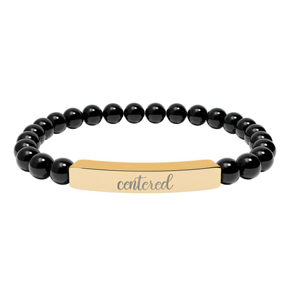 Centered Natural Stone Engraved Bar Bracelet