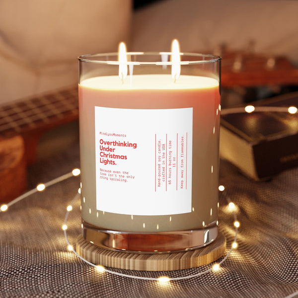 Overthinking Under Christmas Lights Candle (11oz) Printify