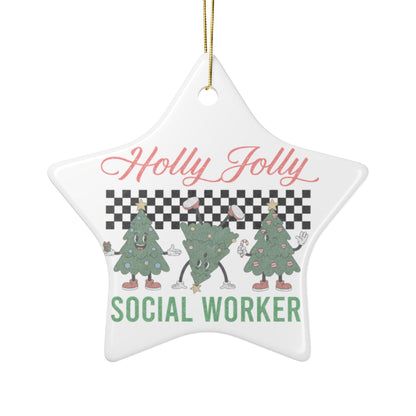 Holly Jolly Social Worker Ceramic Ornament Printify