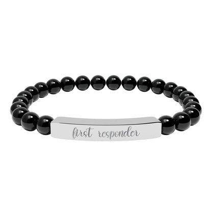 First Responder Natural Stone Engraved Bar Bracelet