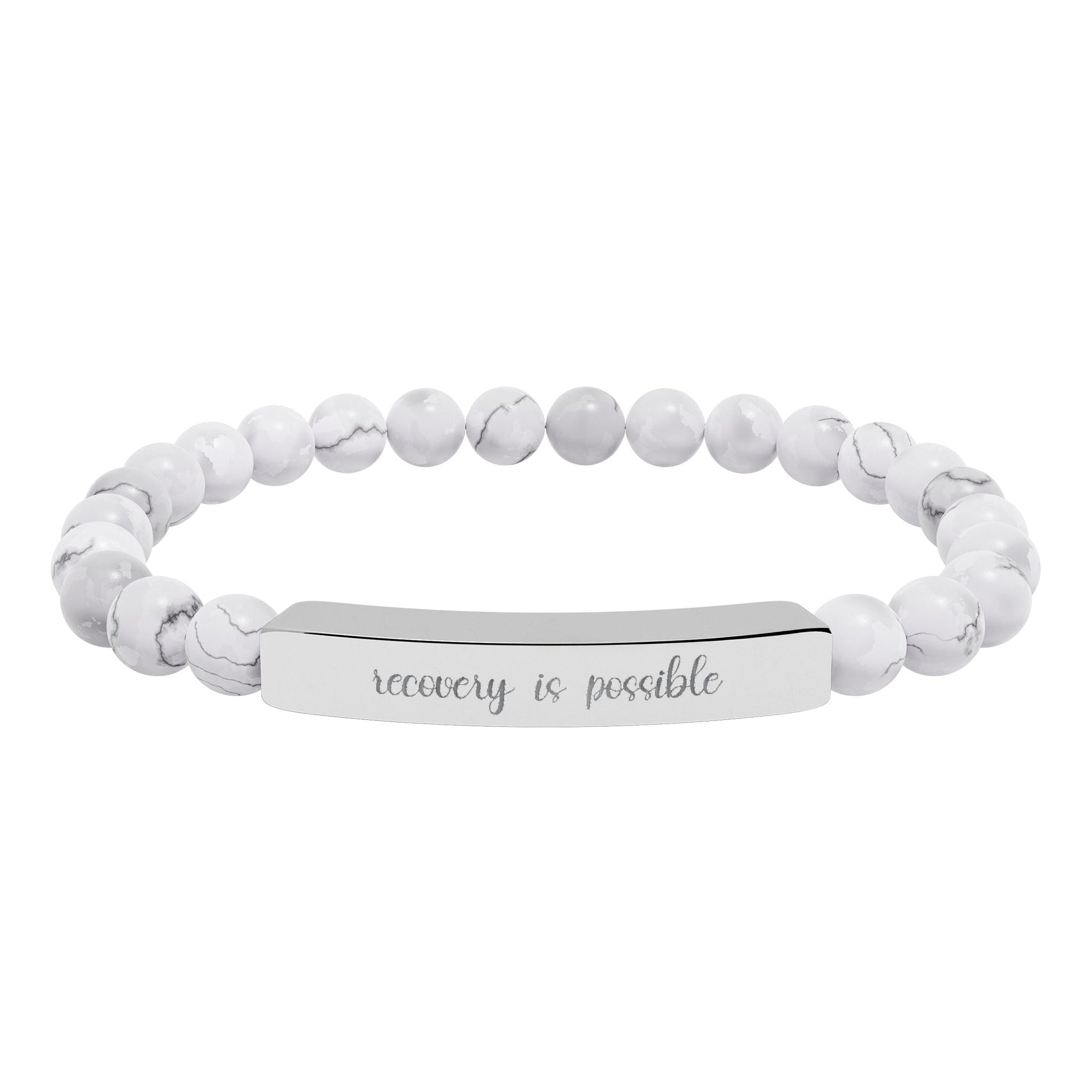 Recovery is Possible Natural Stone Stretch Engraved Bar Bracelet Printify