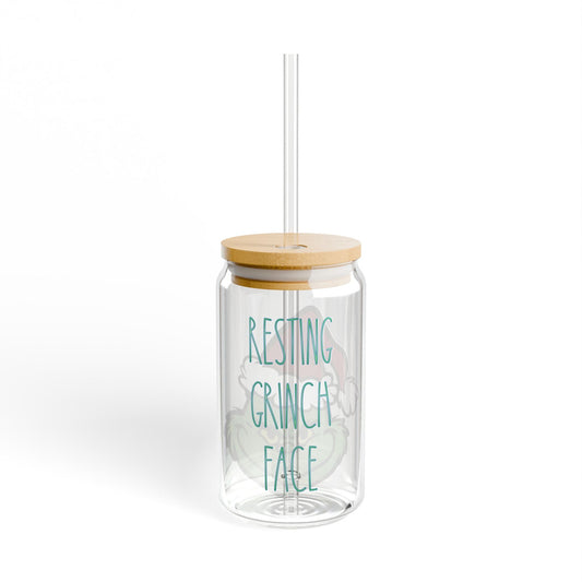 Resting Grinch Face Sipper Glass (16oz) Printify