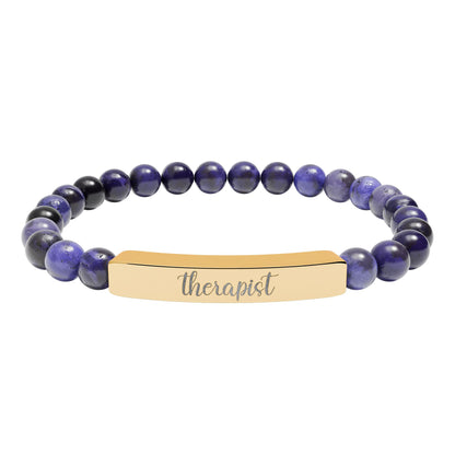 Therapist Natural Stone Engraved Bar Bracelet