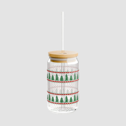 Christmas Trees Sipper Glass (16oz) Printify