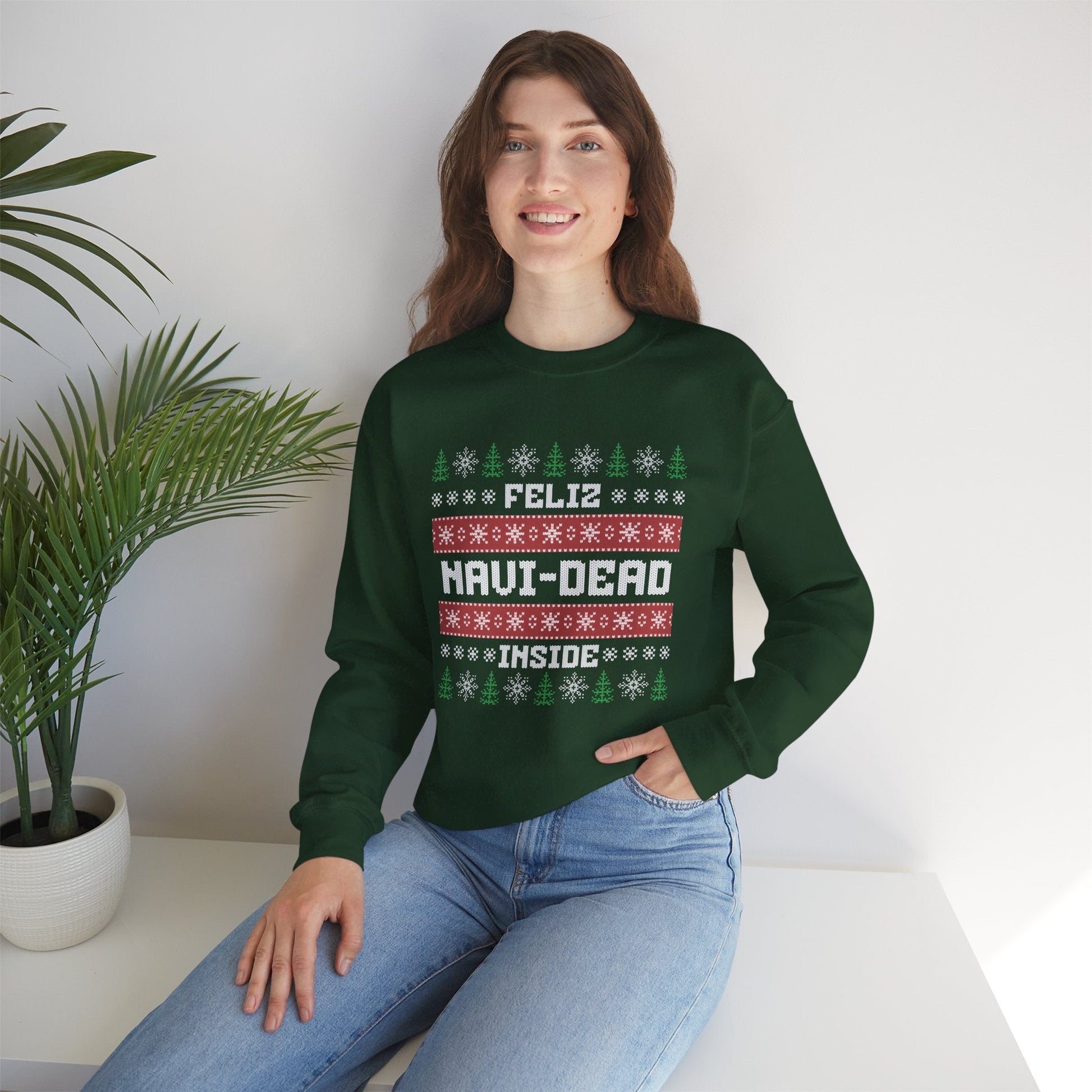 Feliz Navi-Dead Inside Ugly Christmas Crewneck Printify