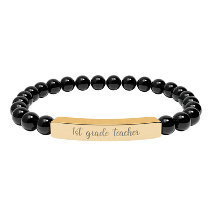 Custom Grade Level Teacher Natural Stone Bar Bracelet