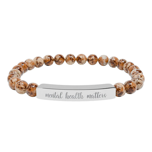 Mental Health Matters Natural Stone Engraved Bar Bracelet Printify