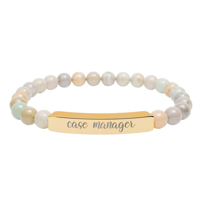 Case Manager Natural Stone Engraved Bar Bracelet