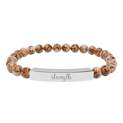 Strength Natural Stone Engraved Bar Bracelet