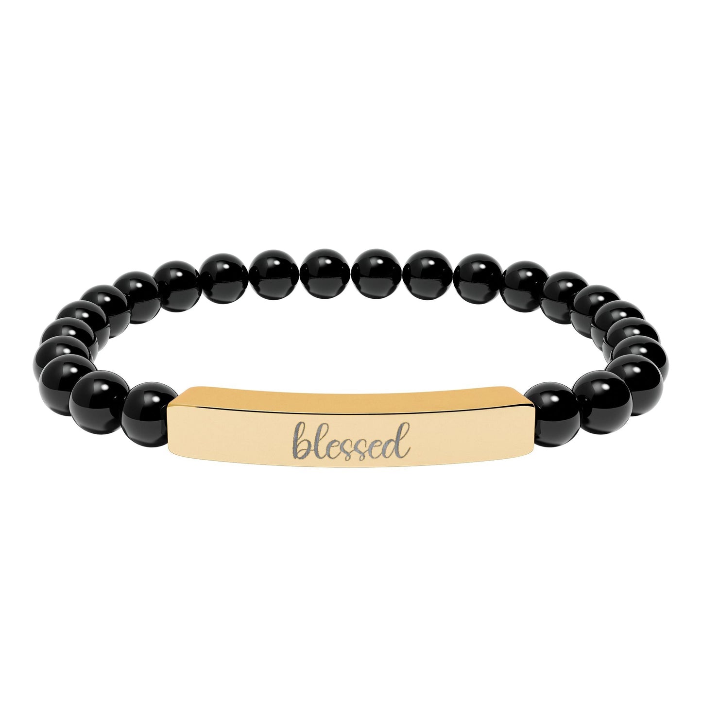 Blessed Natural Stone Engraved Bar Bracelet Printify