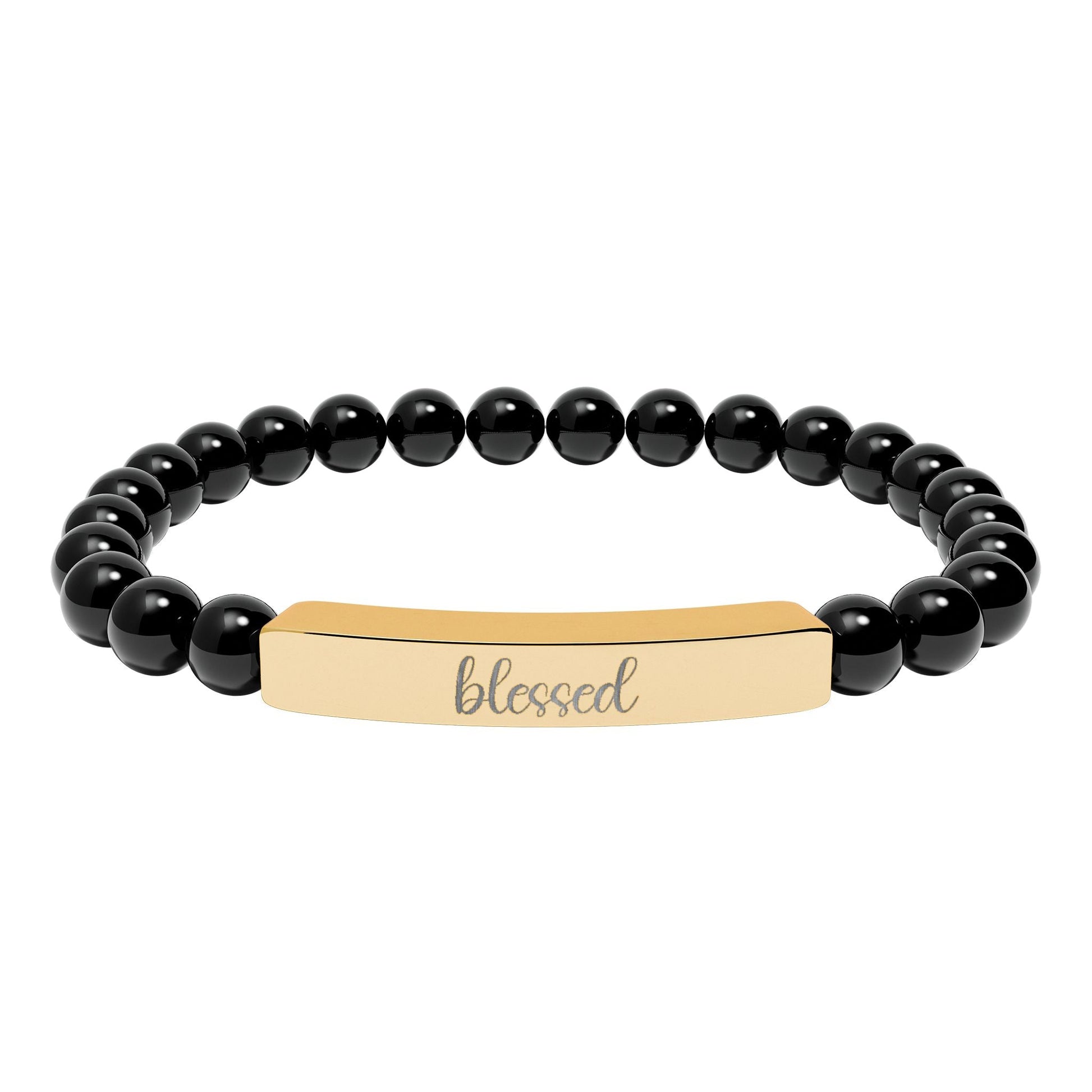 Blessed Natural Stone Engraved Bar Bracelet Printify