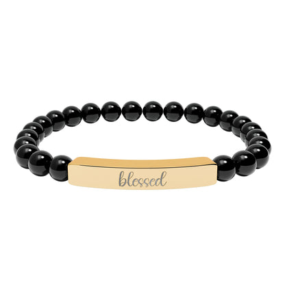 Blessed Natural Stone Engraved Bar Bracelet