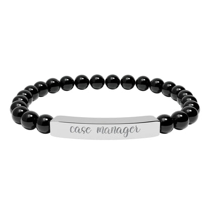 Case Manager Natural Stone Engraved Bar Bracelet
