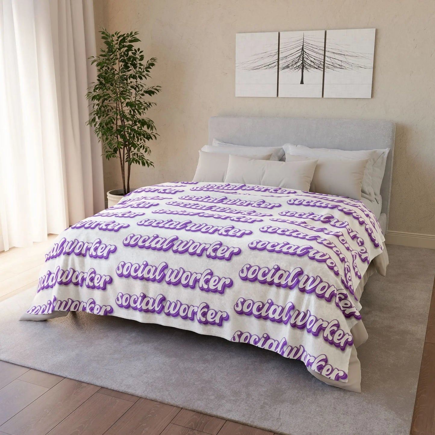 Purple Social Worker Soft Polyester Blanket Printify