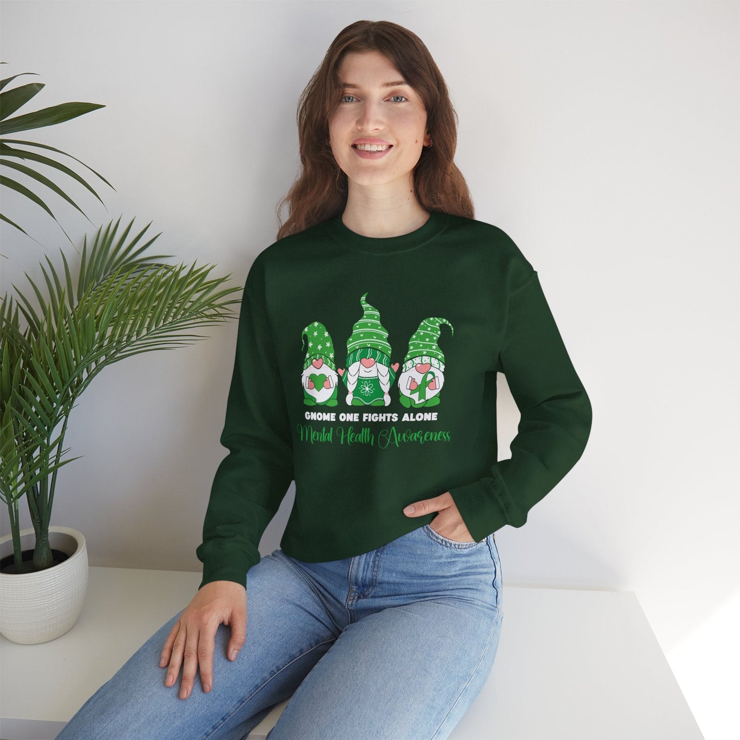 Gnome One Fights Alone Crewneck Printify