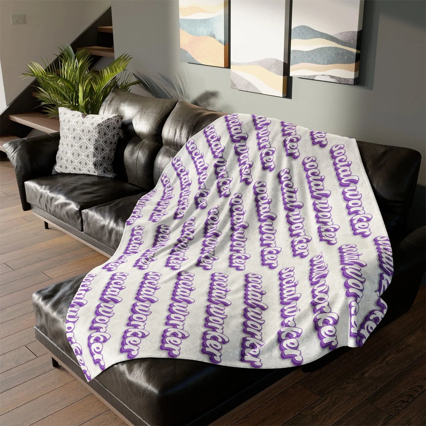 Purple Social Worker Soft Polyester Blanket Printify