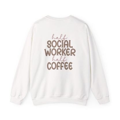 Half Social Worker, Half Coffee Crewneck Printify