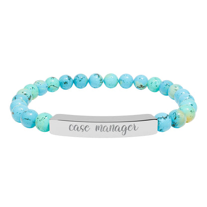 Case Manager Natural Stone Engraved Bar Bracelet