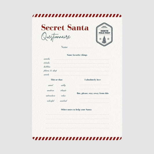 Secret Santa Questionnaire Postcards