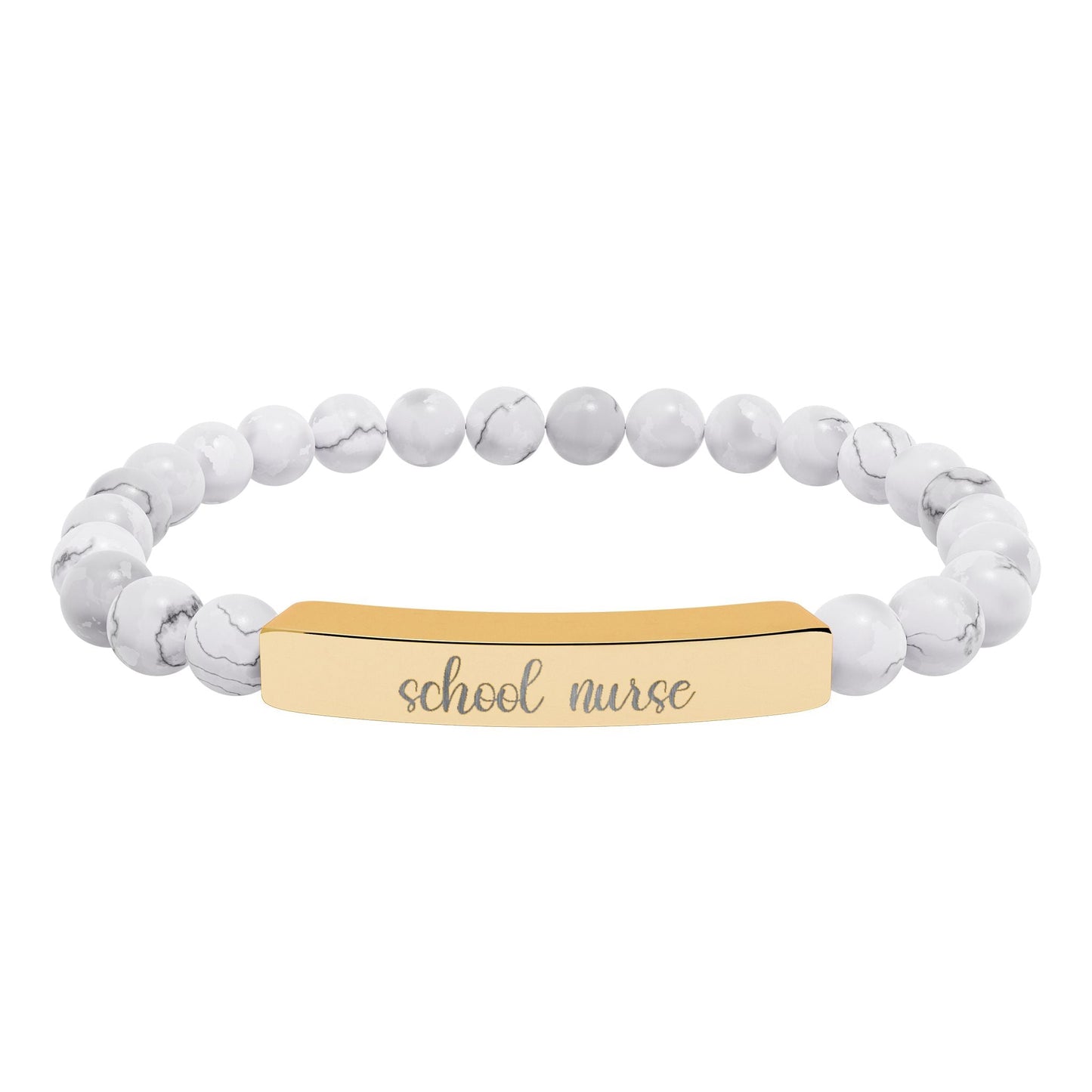 School Nurse Natural Stone Engraved Bar Bracelet Printify