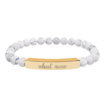 School Nurse Natural Stone Engraved Bar Bracelet